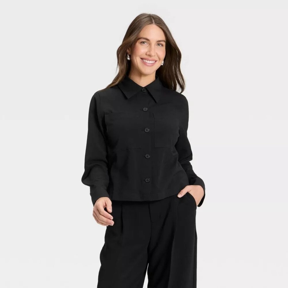 NEW A New Day Plain Weave Shirt Jacket - Black - Size Medium